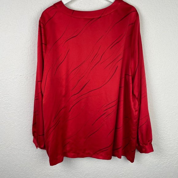 ALFANI Womens 3X Red V-Neck Silk Like Hidden Button Down Blouse Long Sleeves - Picture 7 of 10